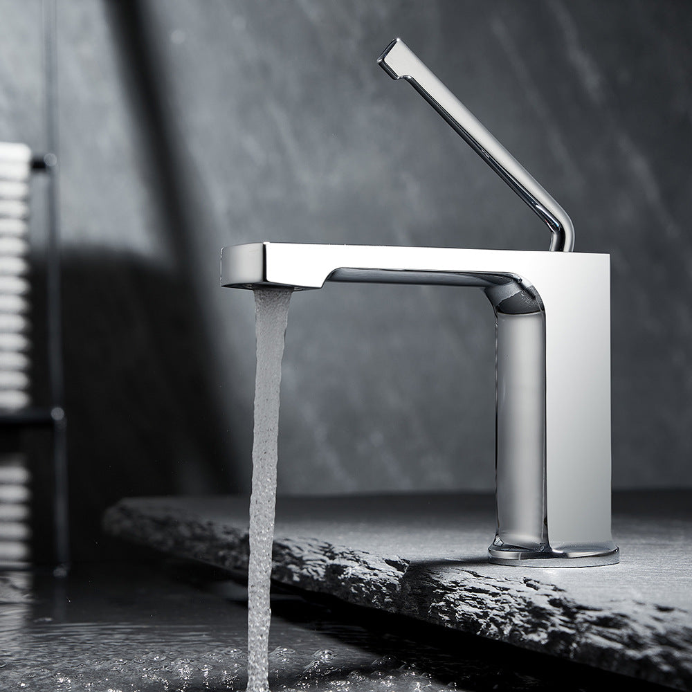 Square Brass One-Handle Modern Waterfall Bathroom Sink Faucet