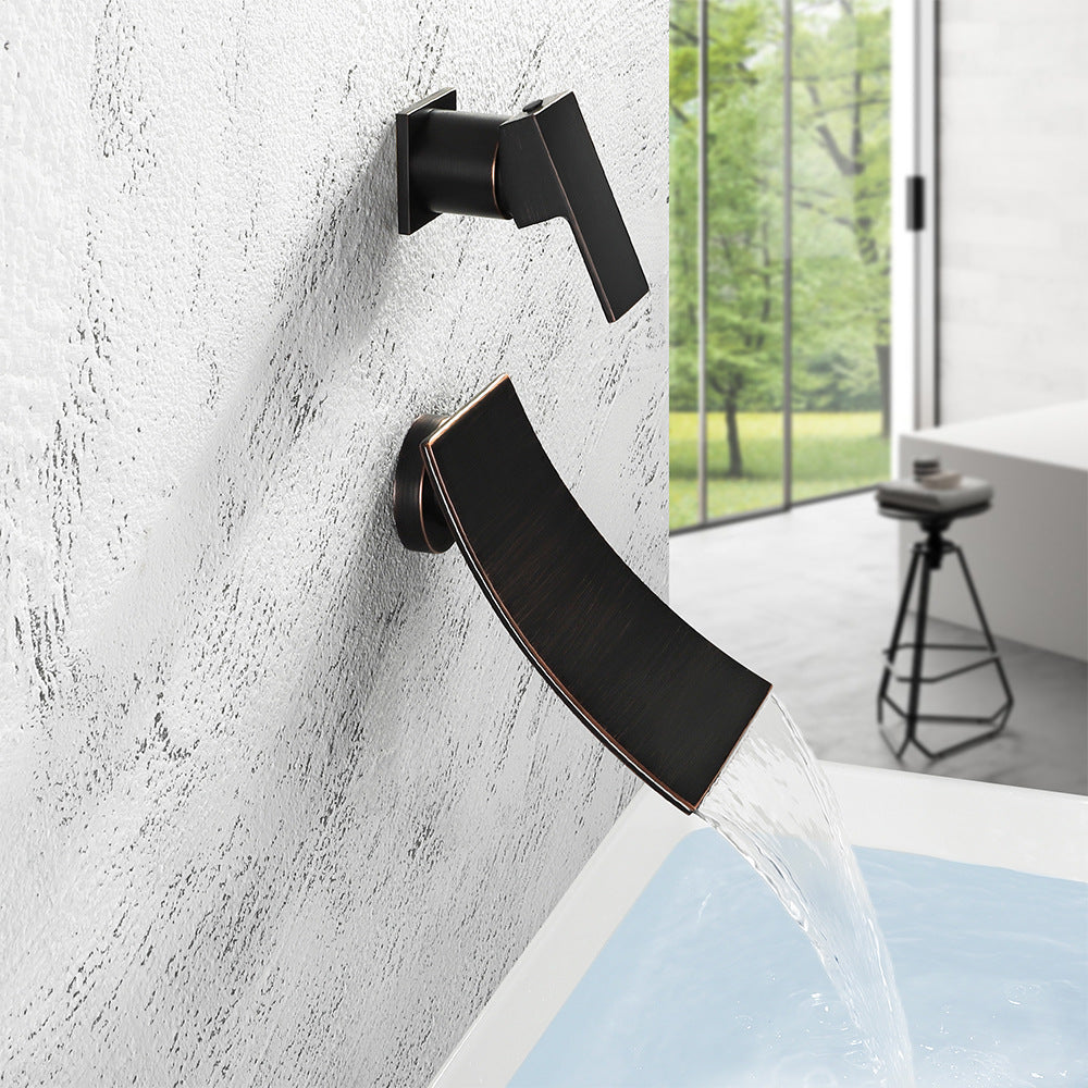 Wall Mount Waterfall Brass 2 Holes Bathroom Faucets with Single Handles