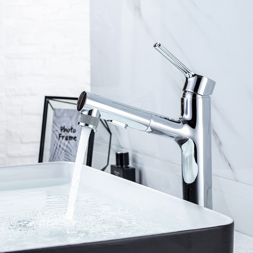 Full Brass Hot and Cold Water Multi-Function Pull Down Bathroom Countertop Basin Bathroom Faucet