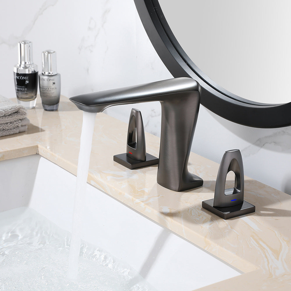 All Brass Modern Cold and Hot Water Dual Switch 3 Hole Bathroom Basin Faucet