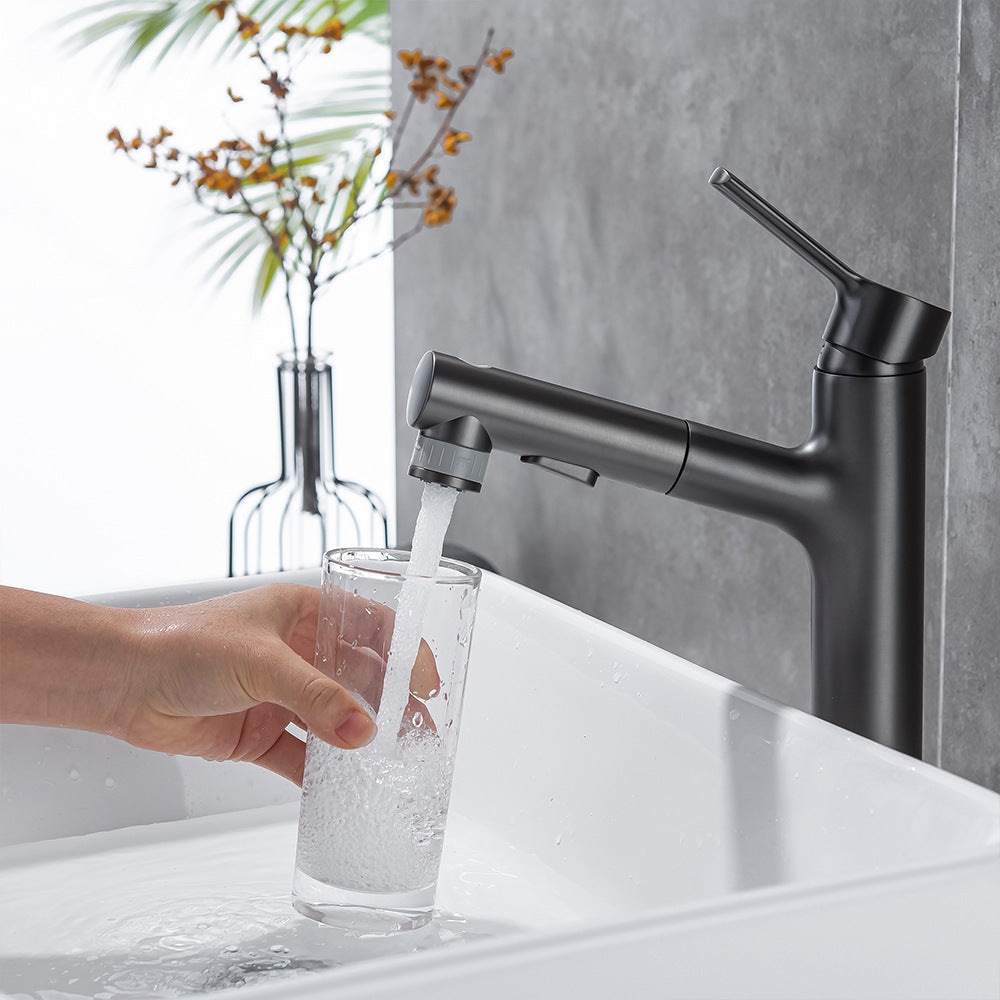 Full Brass Hot and Cold Water Multi-Function Pull Down Bathroom Countertop Basin Bathroom Faucet