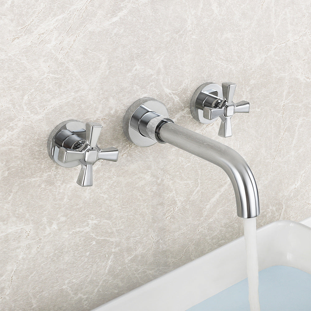 Double Handle Wall Mount Bathroom Sink Faucet and Valve