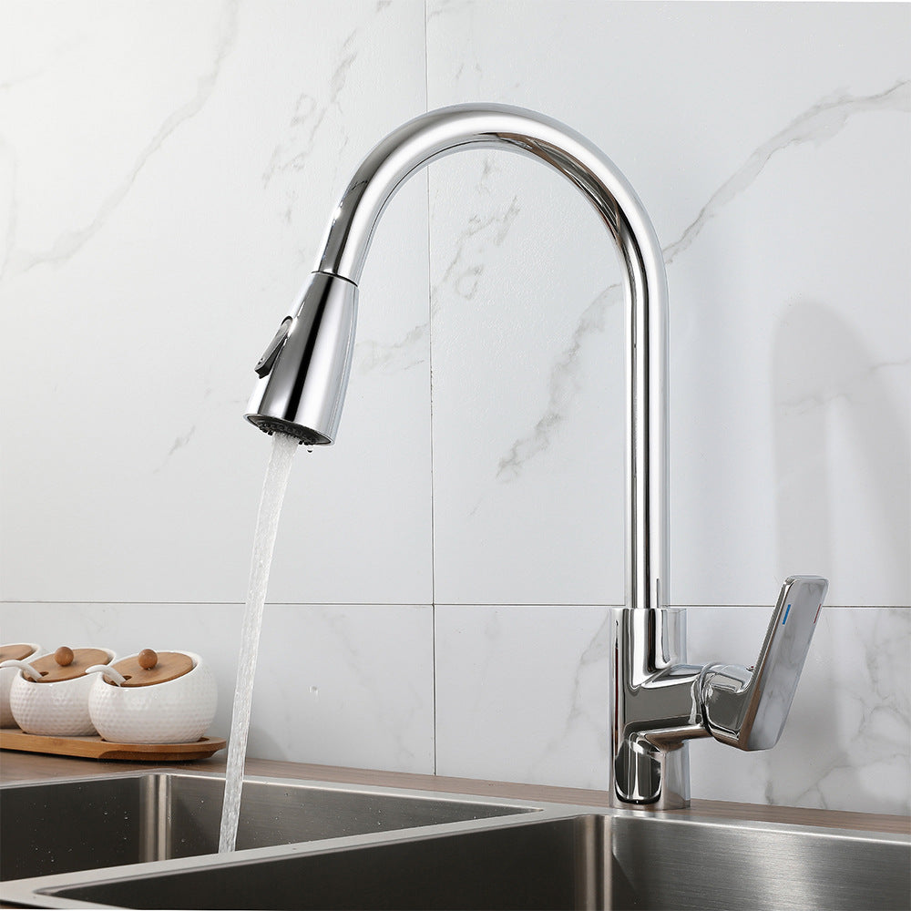 Eumtenr All Brass Cold and Hot Single Hole Pull Down Sprayer Single Control Kitchen Faucet