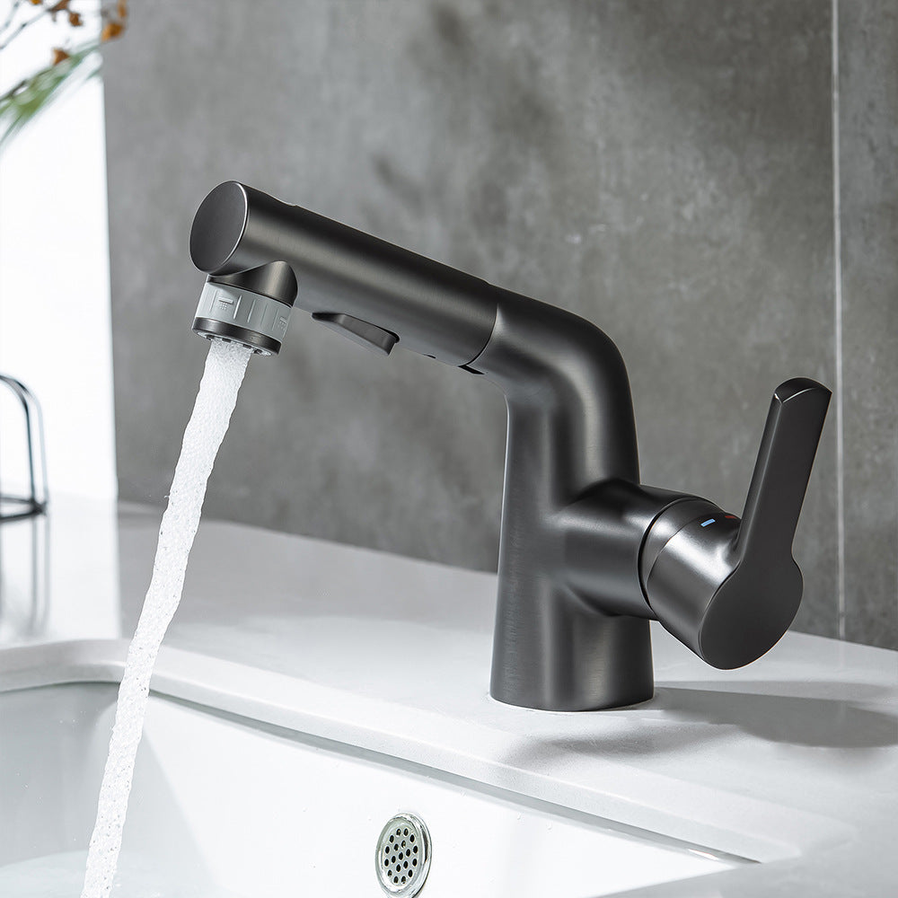 Eumtenr Full Brass Hot and Cold Water Pull Down Bathroom Faucet One Click Switching