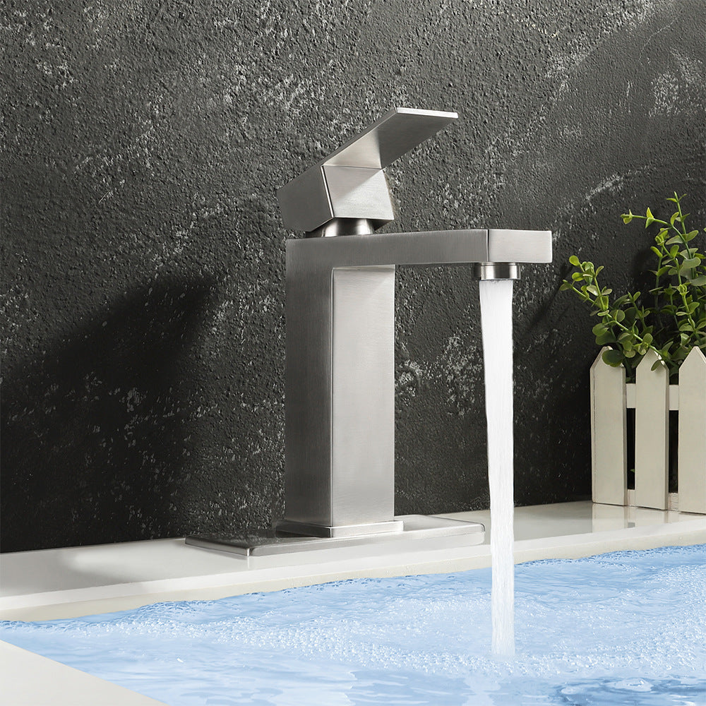 Modern 304 Stainless Steel Square Cold and Hot Single Hole Basin Faucet