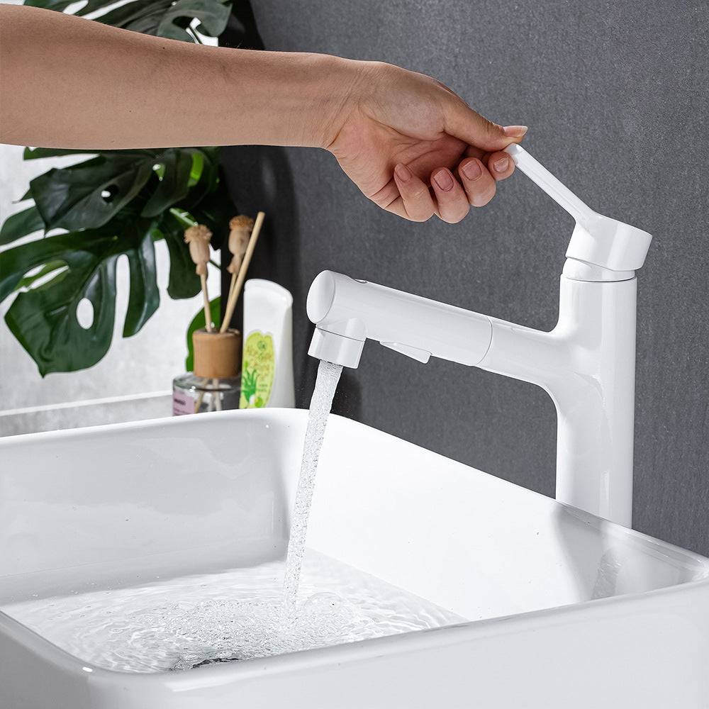 Full Brass Hot and Cold Water Multi-Function Pull Down Bathroom Countertop Basin Bathroom Faucet