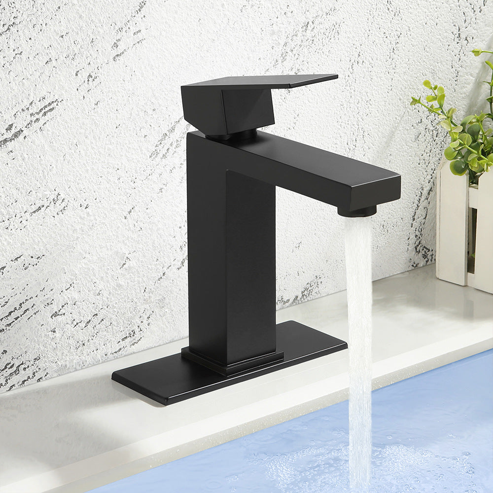 Modern 304 Stainless Steel Square Cold and Hot Single Hole Basin Faucet