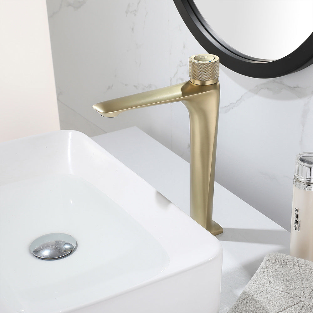 Brass Bathroom Hot and Cold Water Faucet with Rotary Button