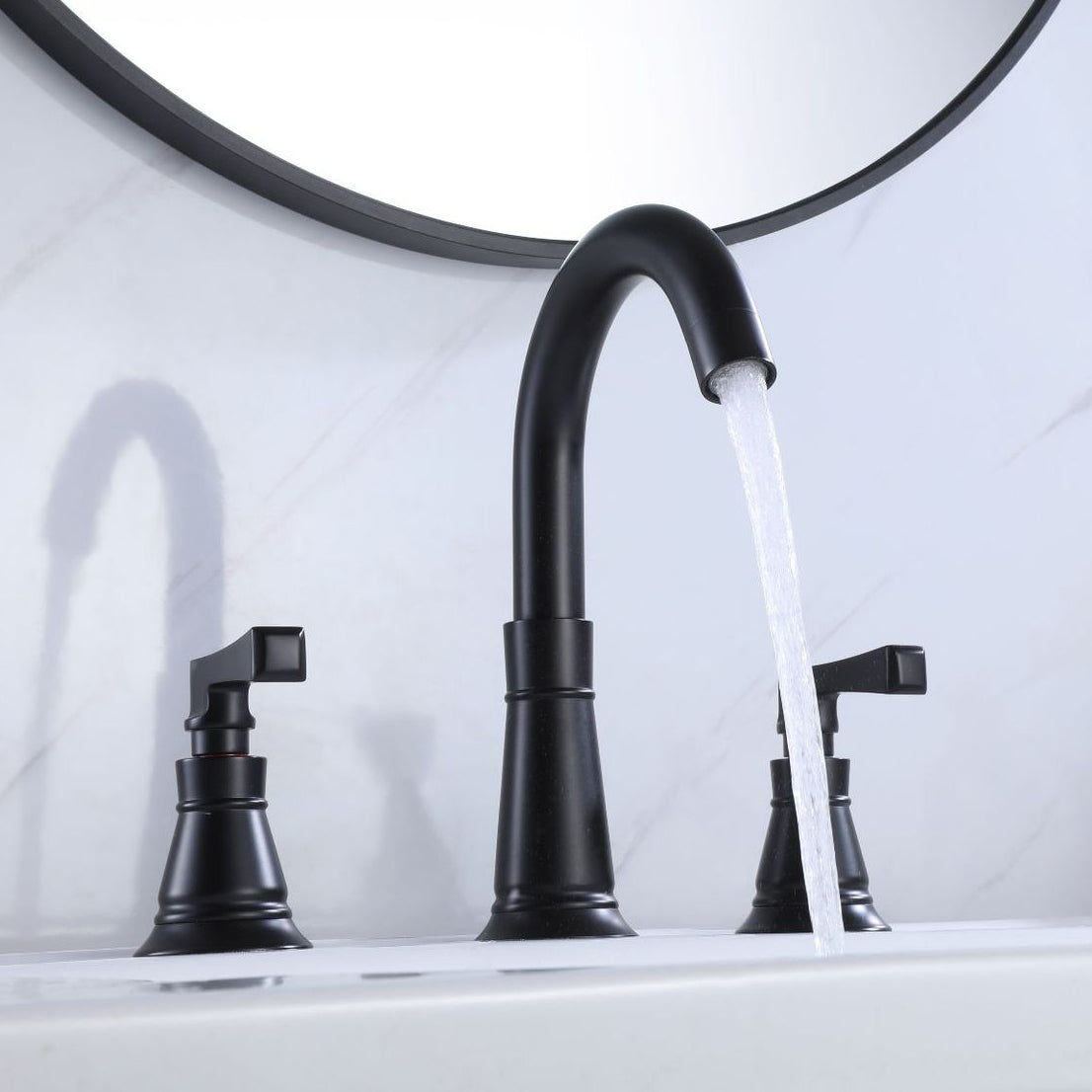 Vollmessing-Dreiloch-Wasserhahn, kalter und heißer europäischer geteilter Badezimmer-Wasserhahn – Mattschwarz