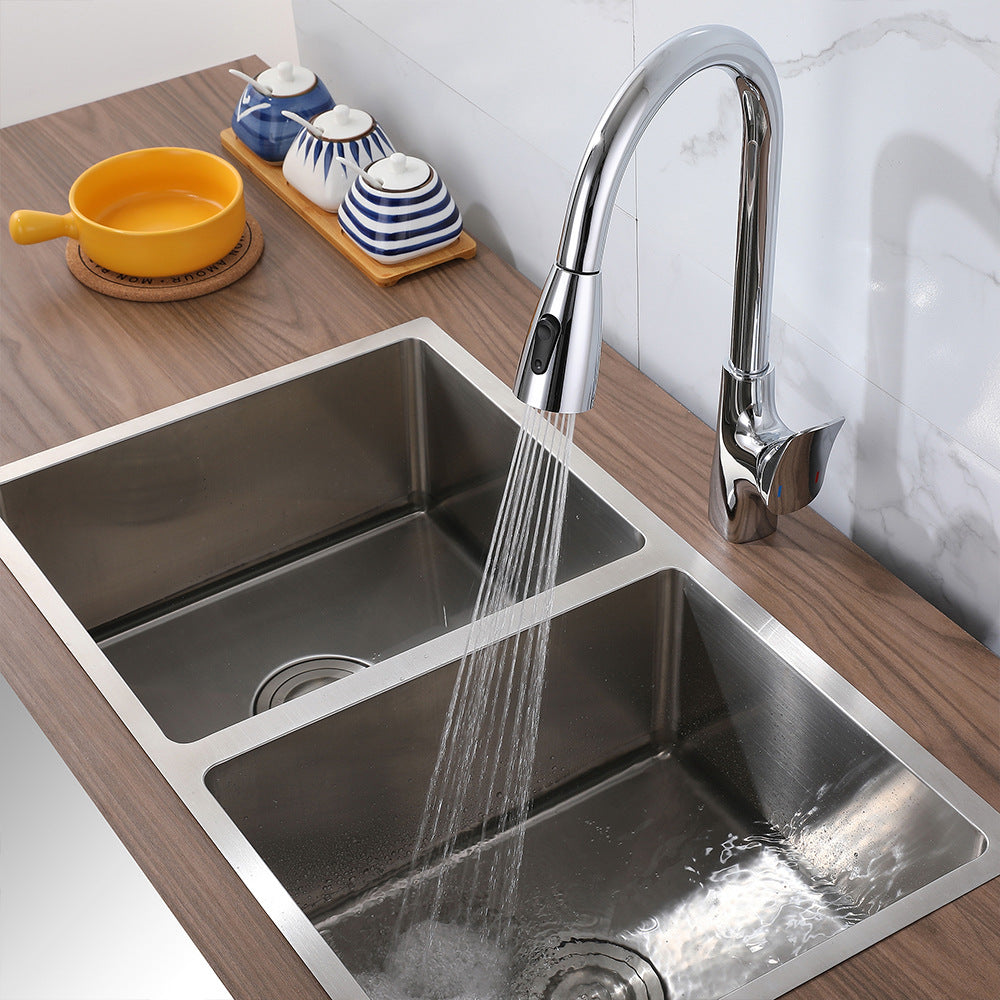 Eumtenr All Brass Single Hole Pull Down Sprayer Single Control Kitchen Faucet