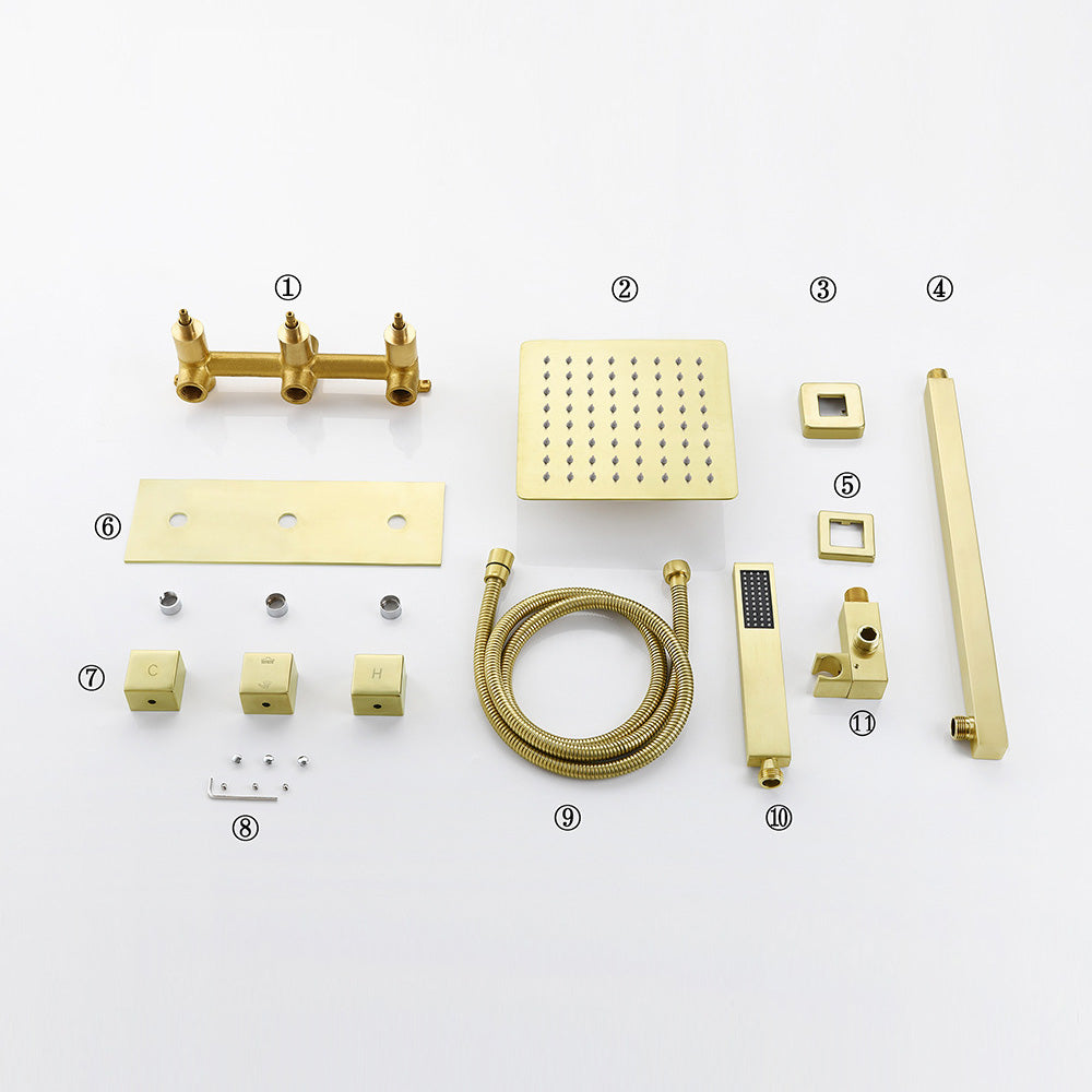 Eumtenr 8 Inch All Brass Shower with Dual Function Wall Mounted Shower Set