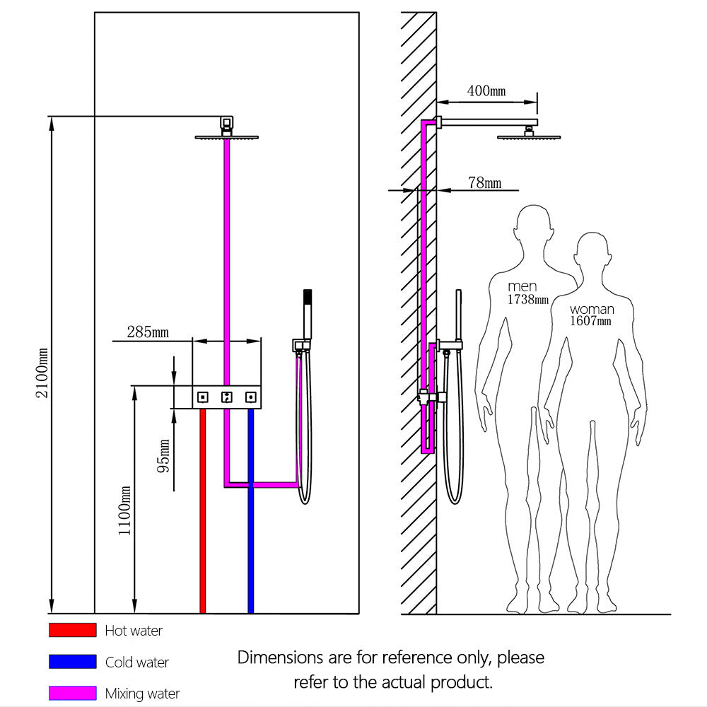 Eumtenr 8 Inch All Brass Shower with Dual Function Wall Mounted Shower Set