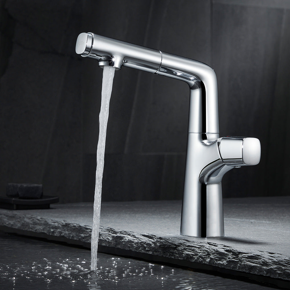 Full Brass Hot and Cold Water Lifting and Pull Down Bathroom Faucet