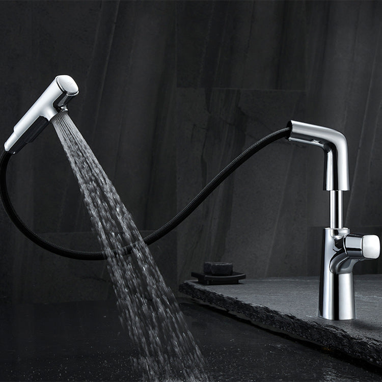 Full Brass Hot and Cold Water Lifting and Pull-Out Bathroom Faucet