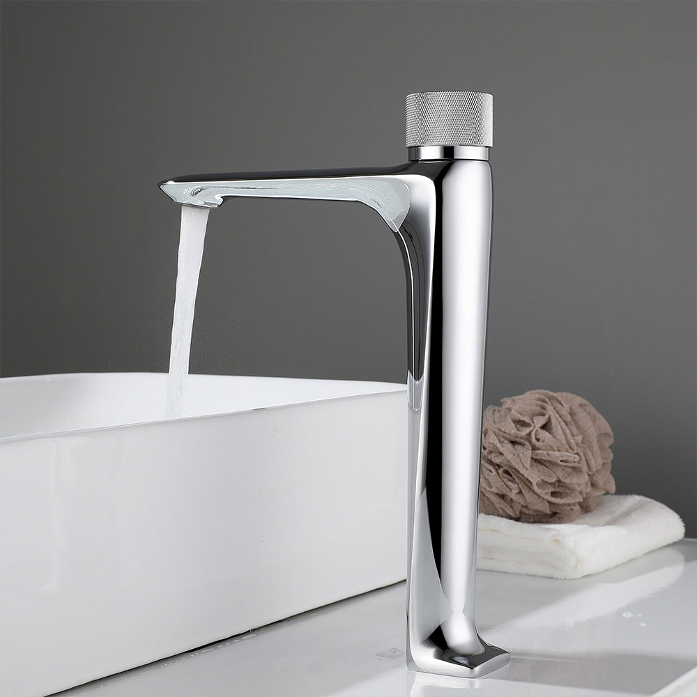 Brass Bathroom Hot and Cold Water Faucet with Rotary Button