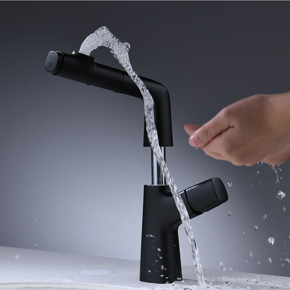 Full Brass Hot and Cold Water Lifting and Pull Down Bathroom Faucet