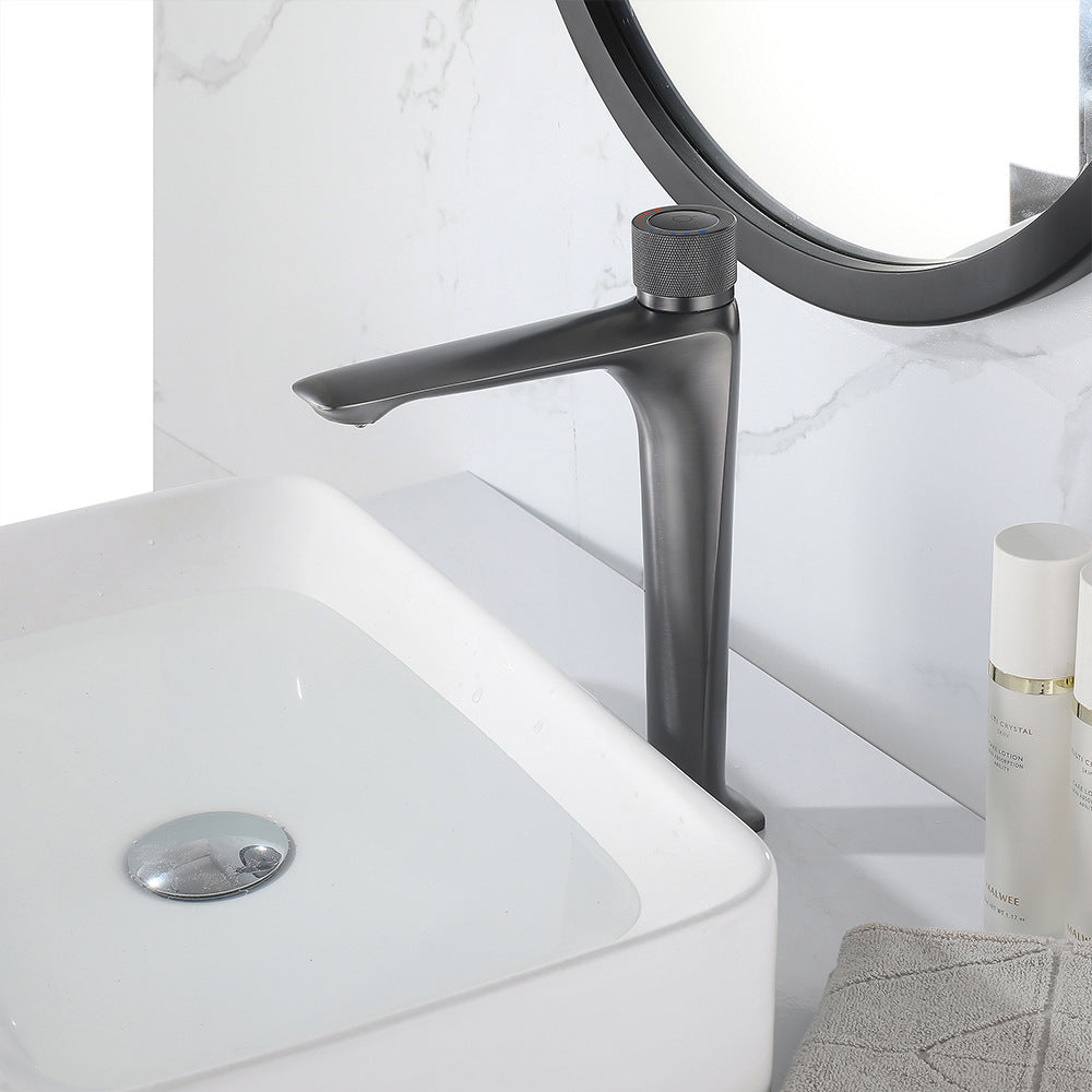 Brass Bathroom Hot and Cold Water Faucet with Rotary Button