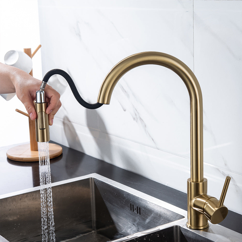 Eumtenr All Brass Single Hole Pull Down Sprayer Kitchen Faucet