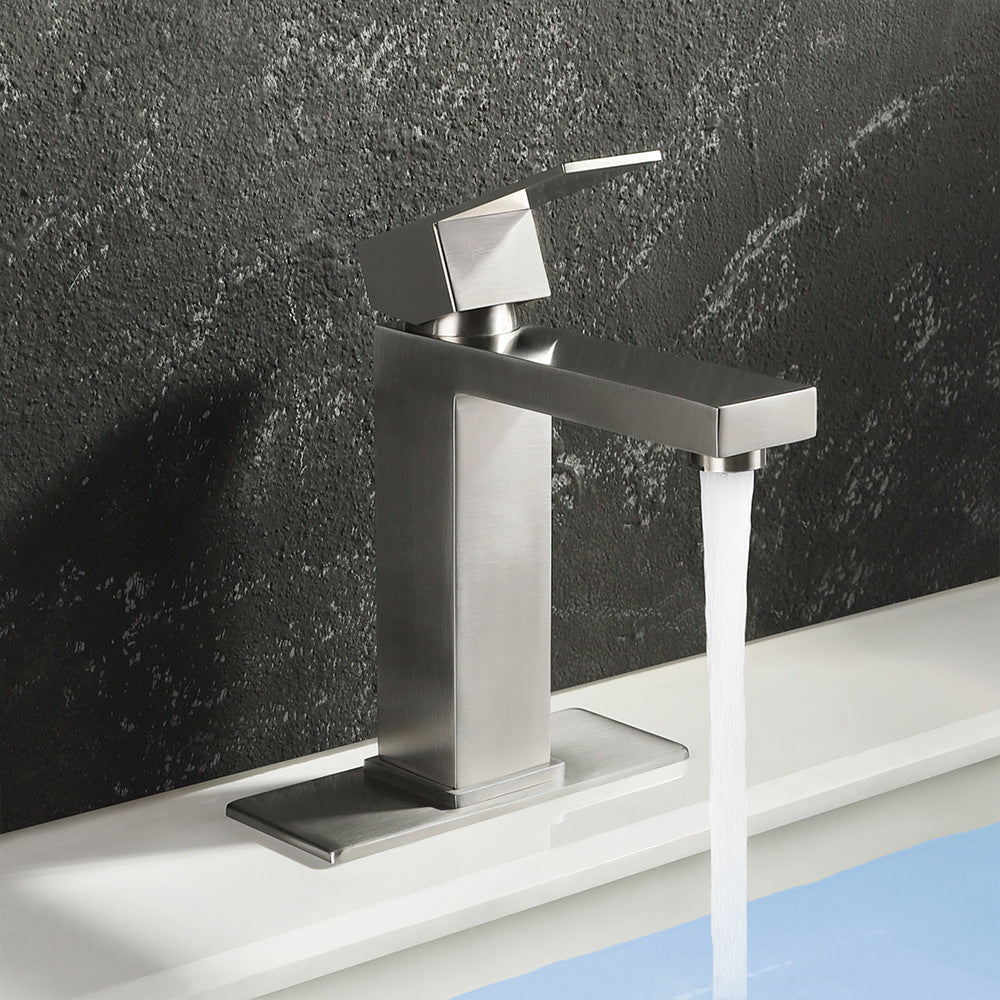 Modern 304 Stainless Steel Square Cold and Hot Single Hole Basin Faucet
