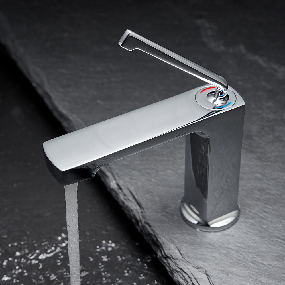 Square Brass One-Handle Modern Waterfall Bathroom Sink Faucet