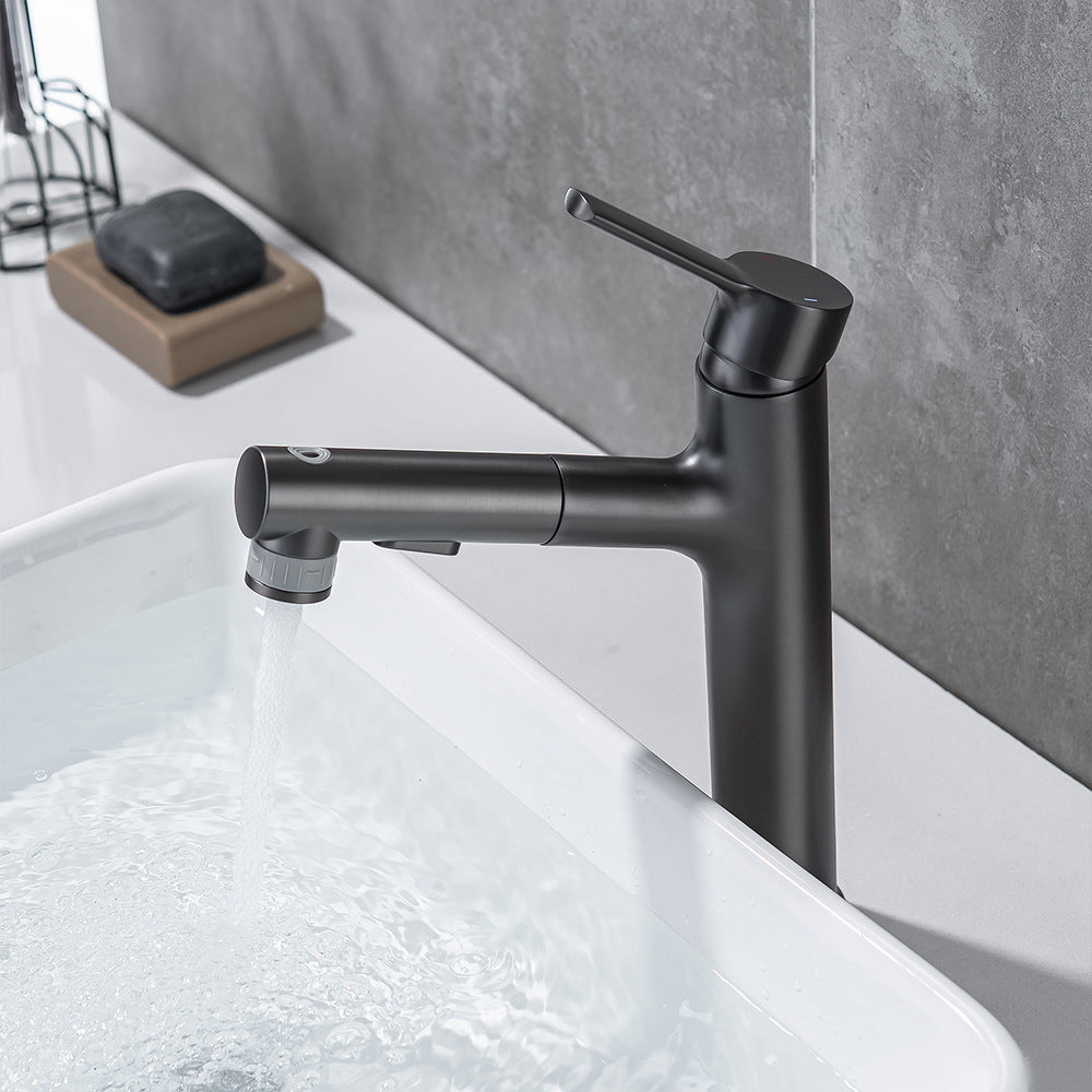 Full Brass Hot and Cold Water Multi-Function Pull Down Bathroom Countertop Basin Bathroom Faucet