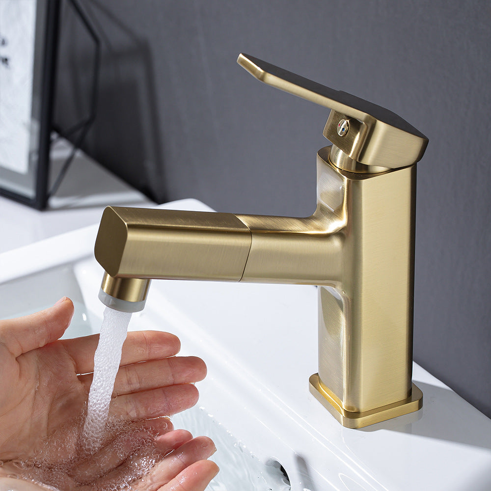 Eumtenr Full Brass Hot and Cold Water Pull Down Bathroom Faucet