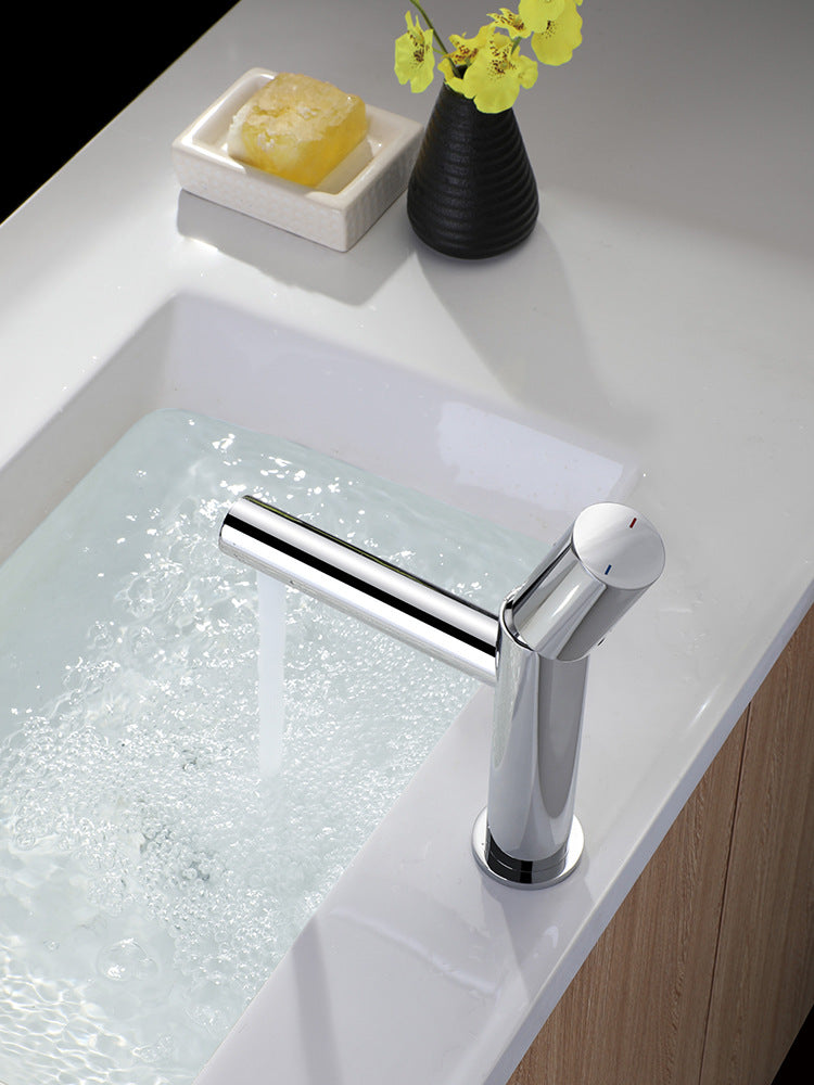 Brass Cylindrical Single Handle Hot and Cold Bathroom Basin Faucet