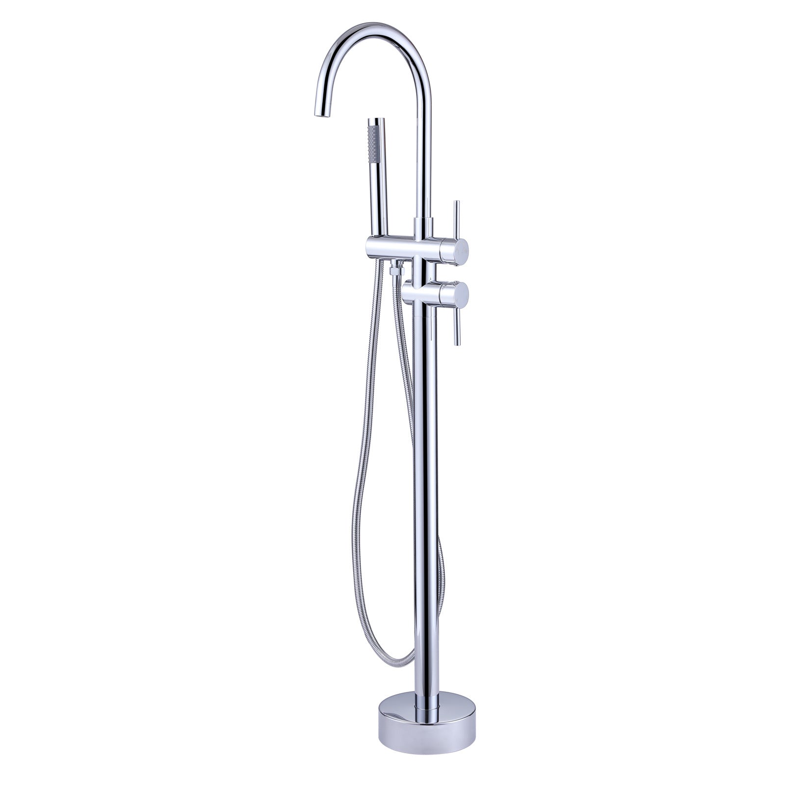 Brass Floor Mount Tub Bathtub Faucet Single Handle with Hand Shower - Round