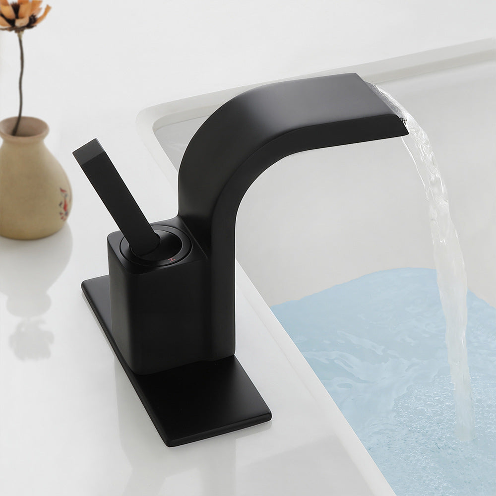 Brass Single Hole Waterfall Bathroom Faucet with Dual Control of Cold and Hot Handles
