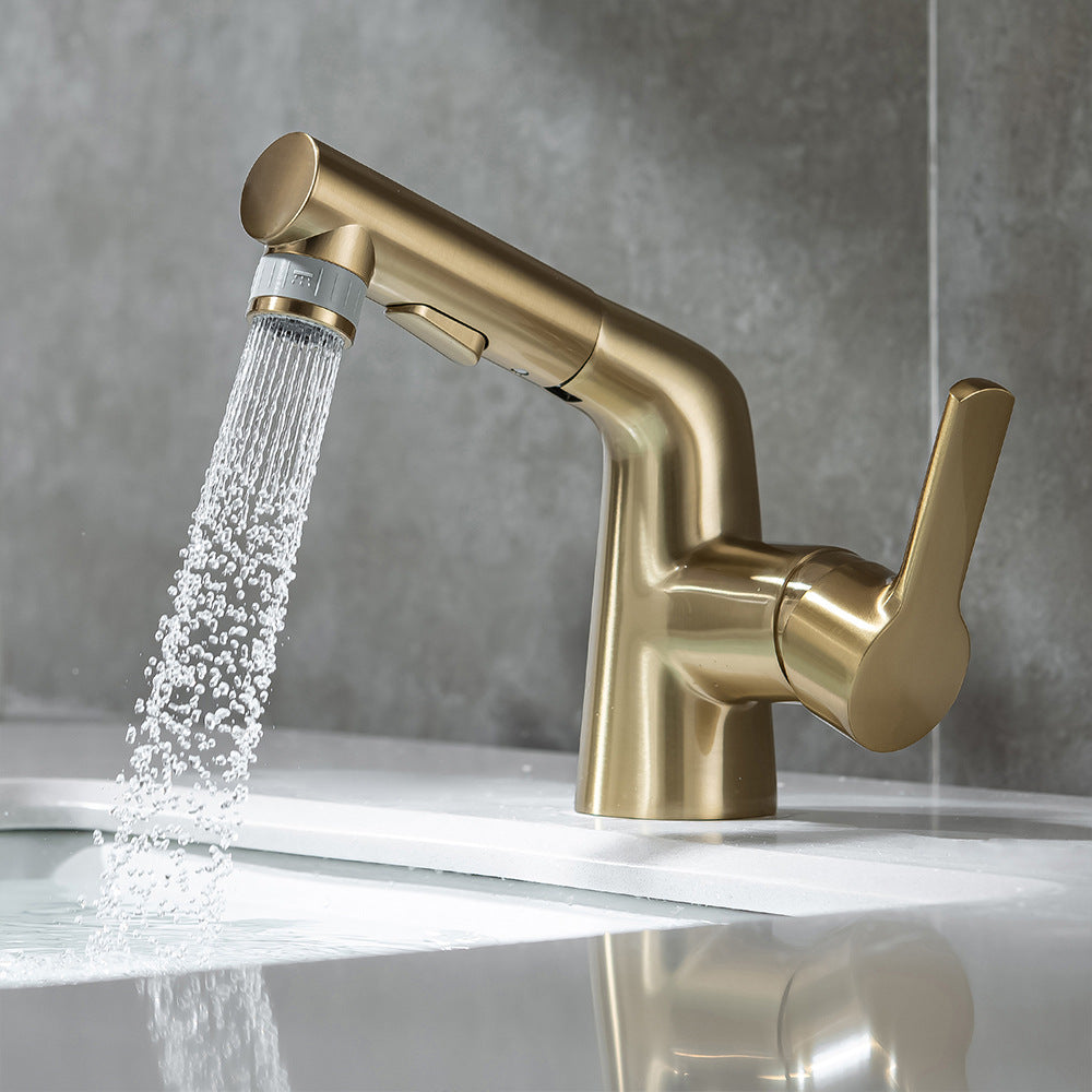 Eumtenr Full Brass Hot and Cold Water Pull Down Bathroom Faucet One Click Switching