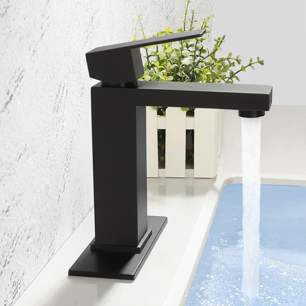 Modern 304 Stainless Steel Square Cold and Hot Single Hole Basin Faucet