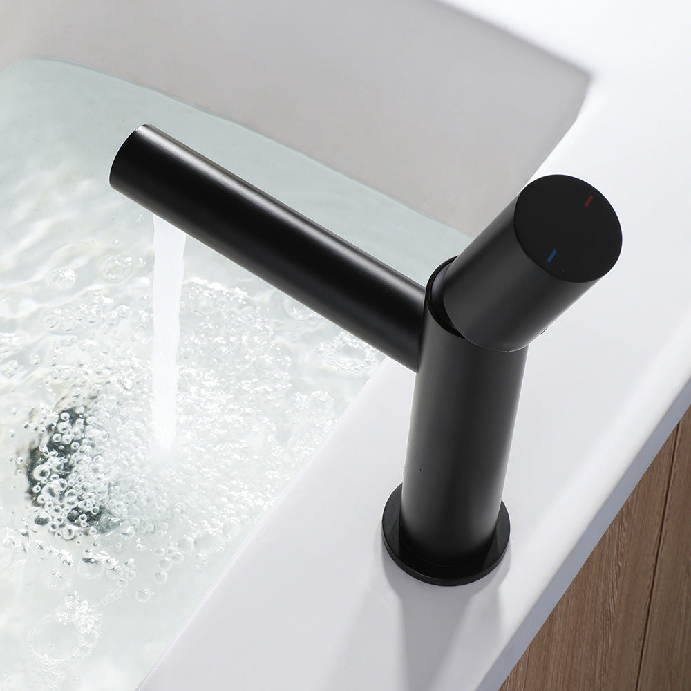 Brass Cylindrical Single Handle Hot and Cold Bathroom Basin Faucet