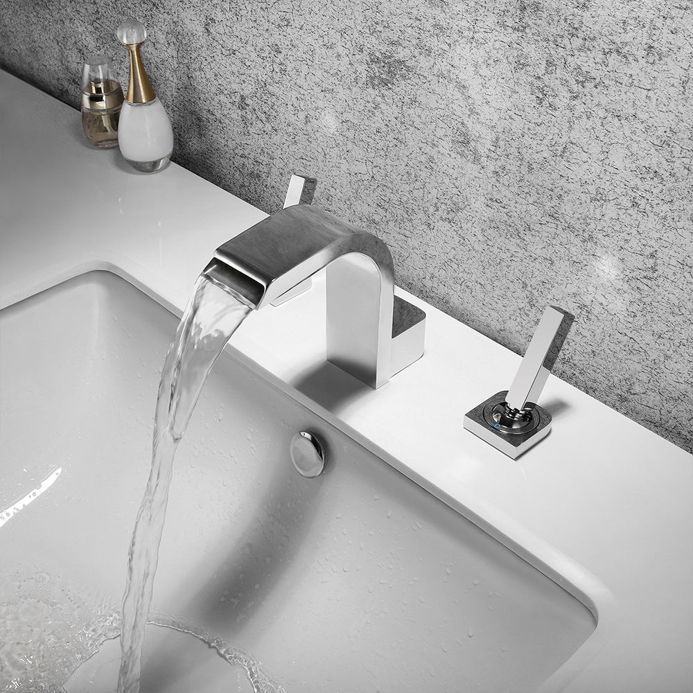 Brass Waterfall Basin Faucet with Dual Control of Cold and Hot Handles