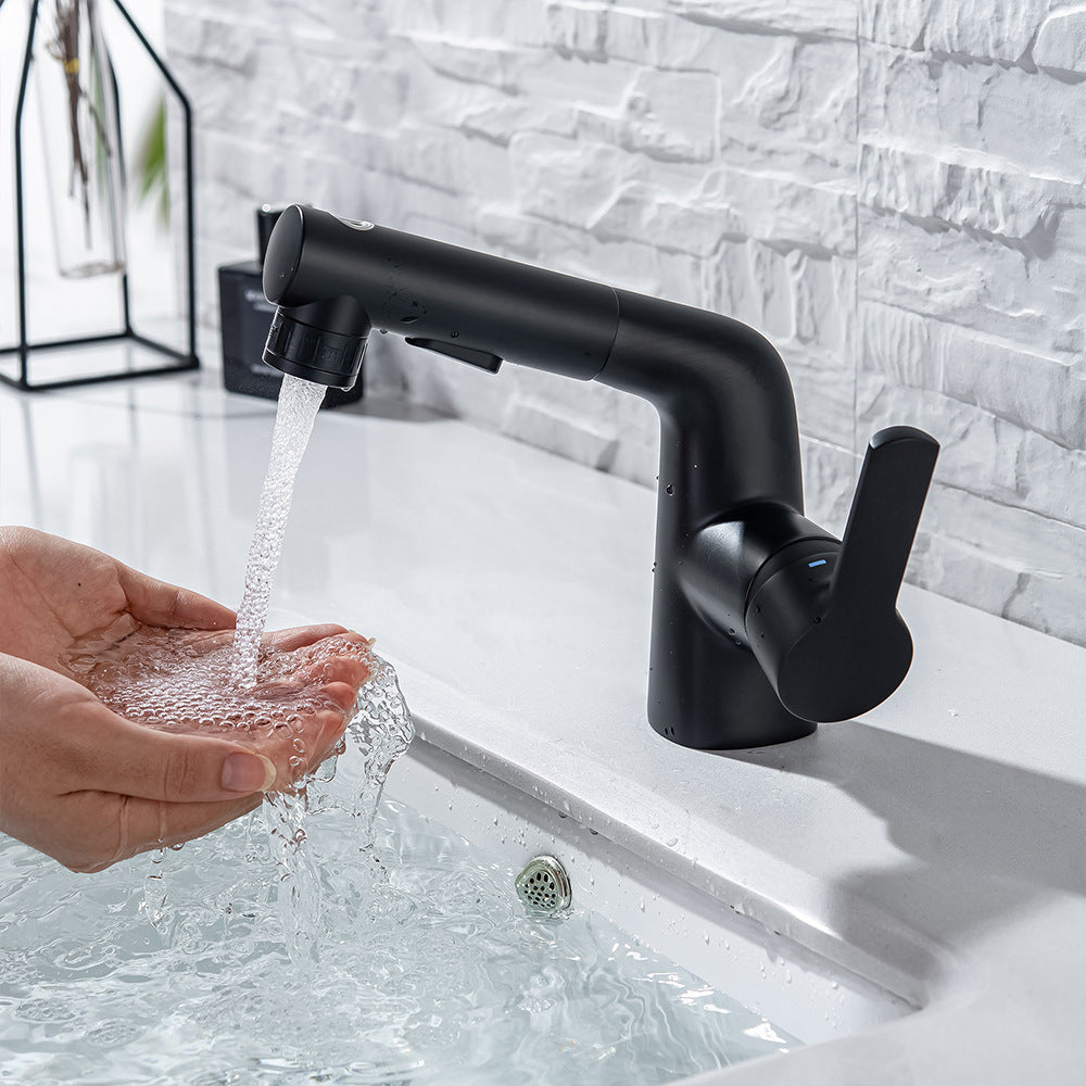 Eumtenr Full Brass Hot and Cold Water Pull Down Bathroom Faucet One Click Switching