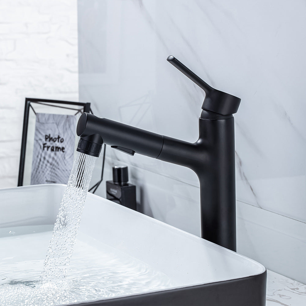 Full Brass Hot and Cold Water Multi-Function Pull Down Bathroom Countertop Basin Bathroom Faucet