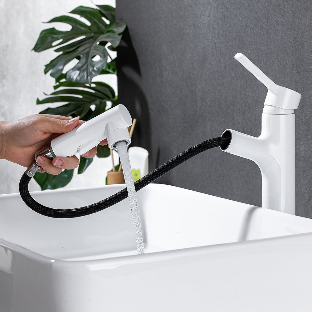 Full Brass Hot and Cold Water Multi-Function Pull Down Bathroom Countertop Basin Bathroom Faucet