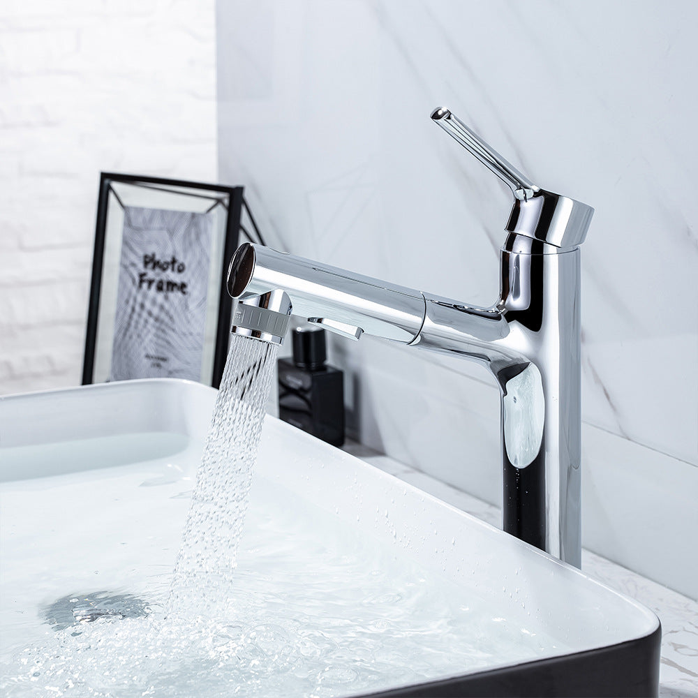 Full Brass Hot and Cold Water Multi-Function Pull Down Bathroom Countertop Basin Bathroom Faucet