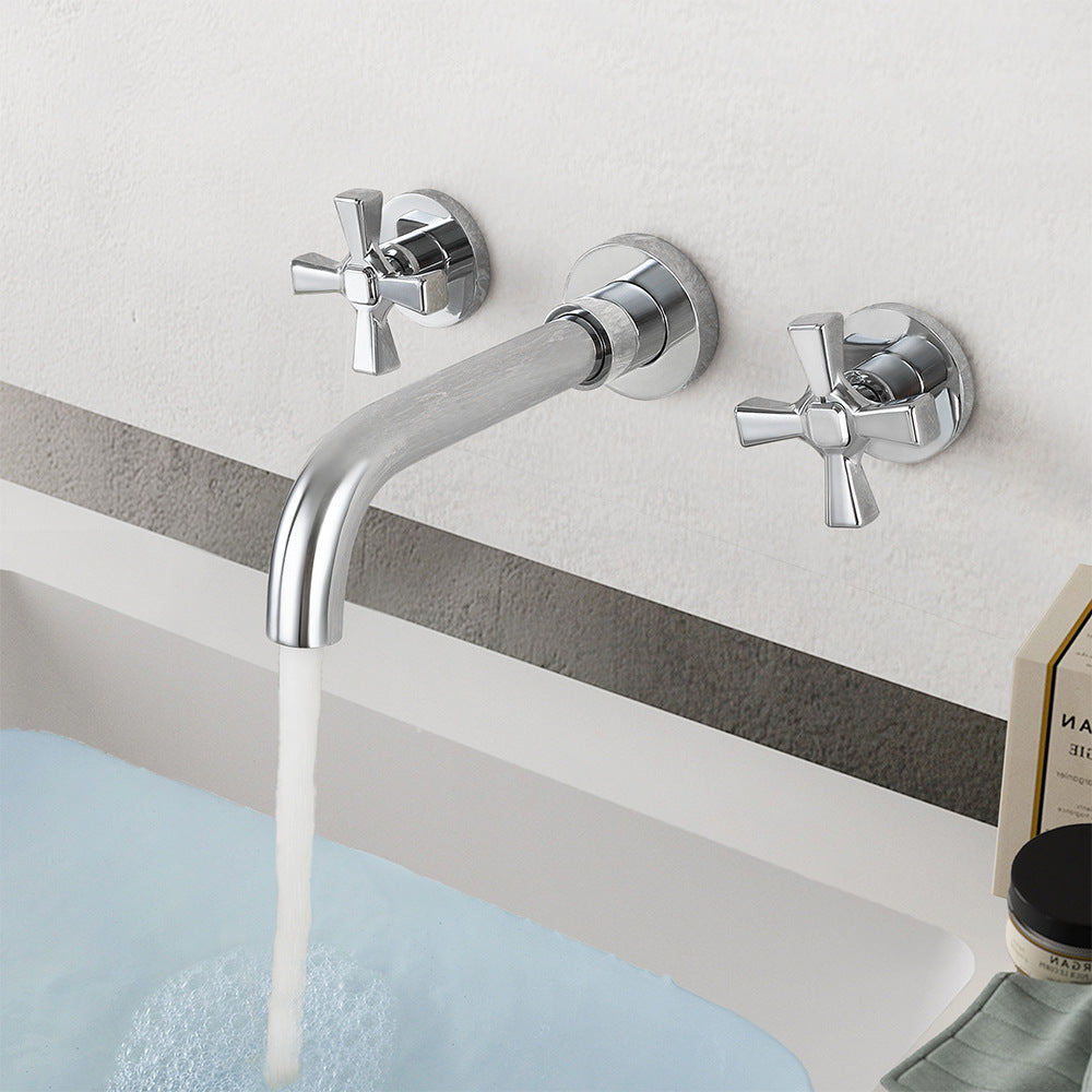 Double Handle Wall Mount Bathroom Sink Faucet and Valve
