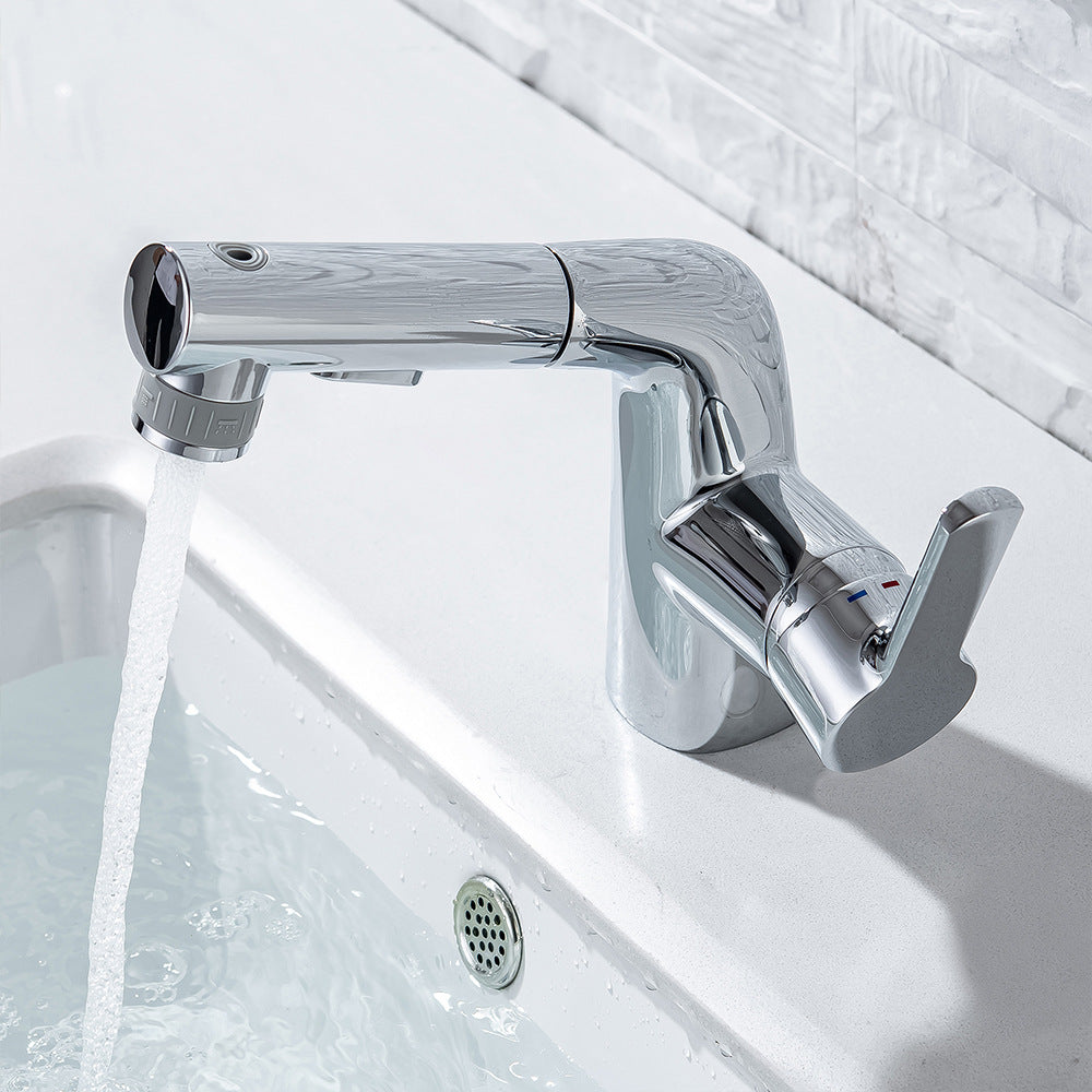 Eumtenr Full Brass Hot and Cold Water Pull Down Bathroom Faucet One Click Switching