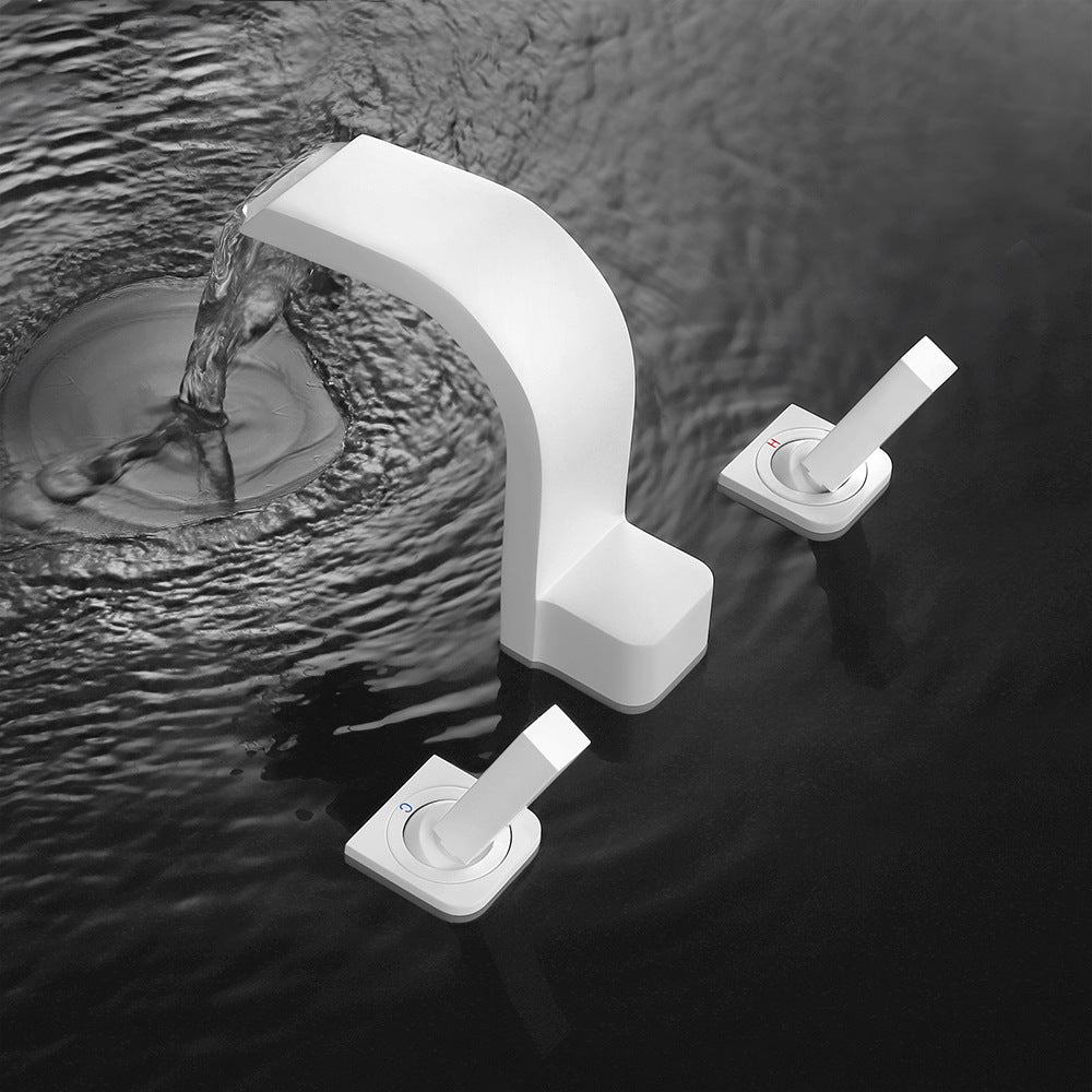 Brass Waterfall Basin Faucet with Dual Control of Cold and Hot Handles