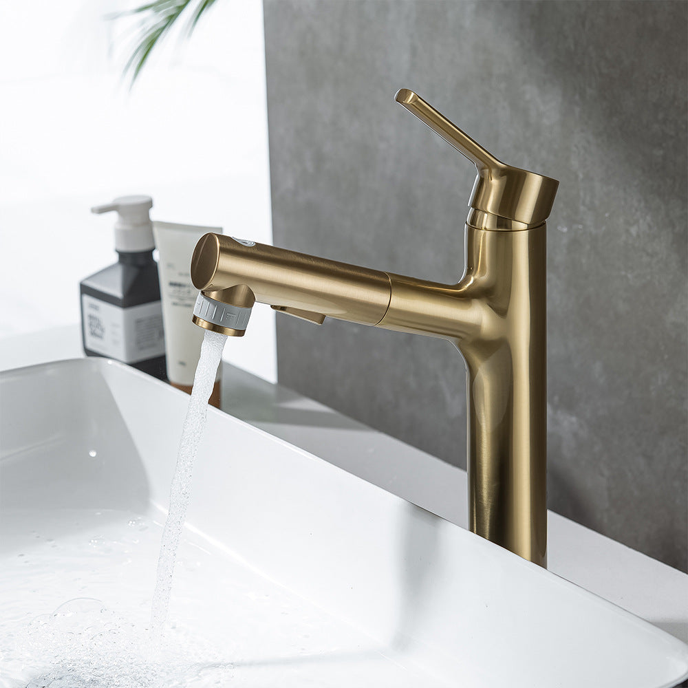 Full Brass Hot and Cold Water Multi-Function Pull Down Bathroom Countertop Basin Bathroom Faucet