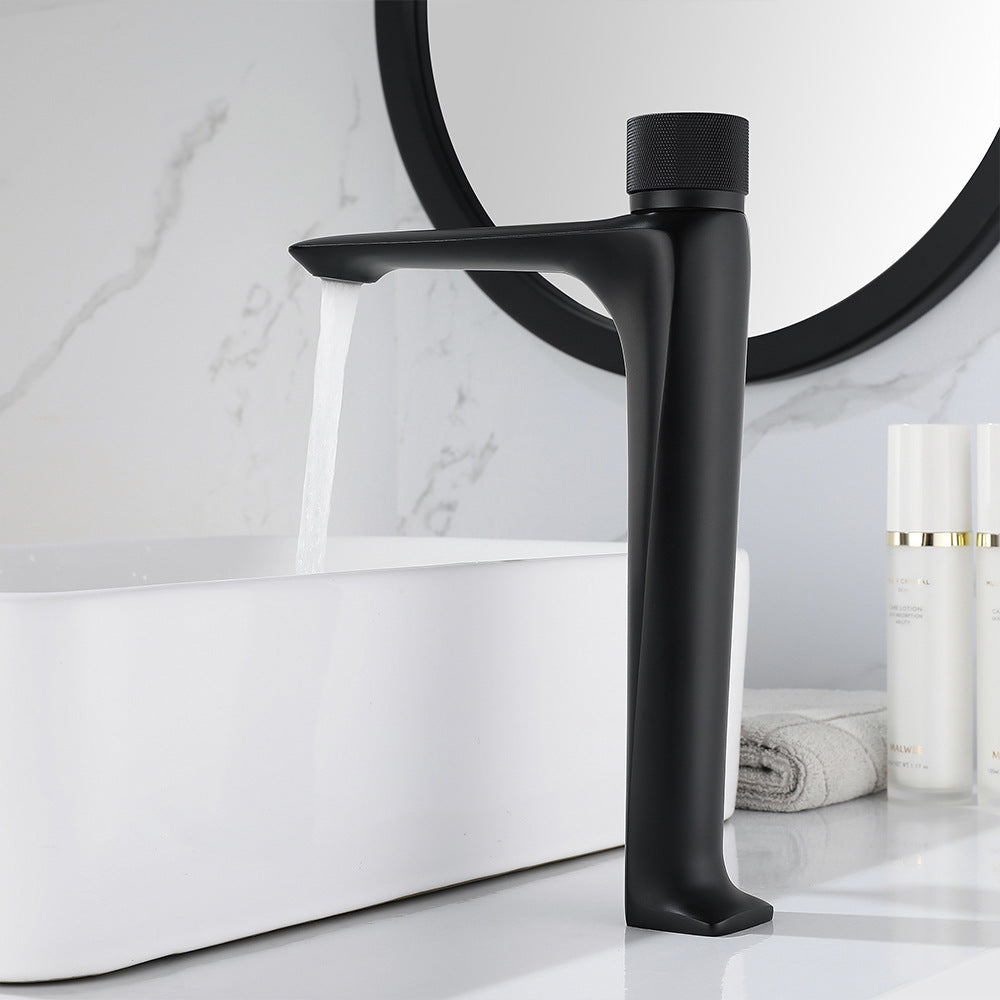 Brass Bathroom Hot and Cold Water Faucet with Rotary Button