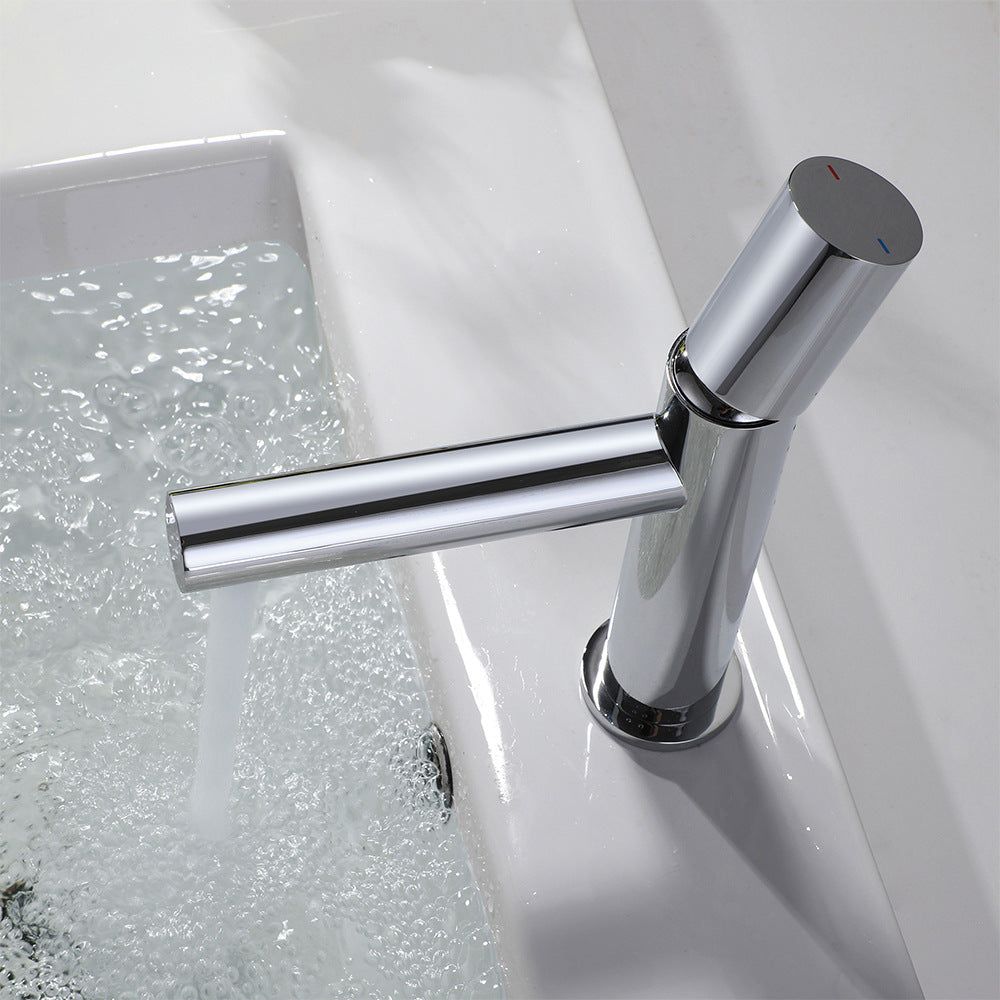 Brass Cylindrical Single Handle Hot and Cold Bathroom Basin Faucet