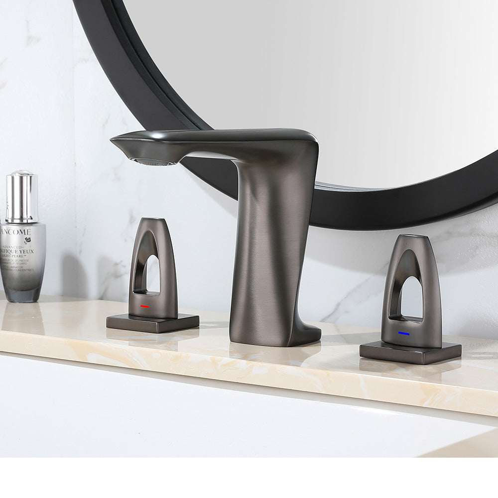 All Brass Modern Cold and Hot Water Dual Switch 3 Hole Bathroom Basin Faucet
