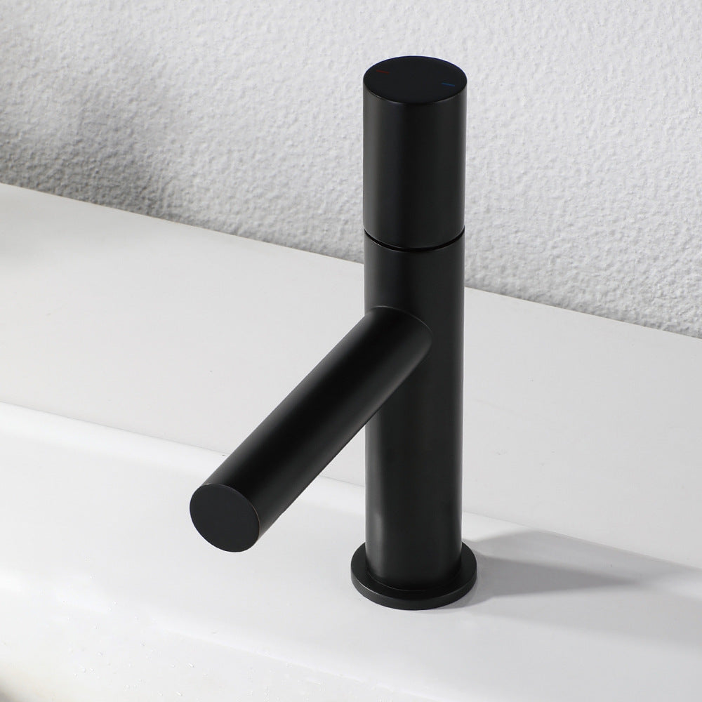 Brass Cylindrical Single Handle Hot and Cold Bathroom Basin Faucet