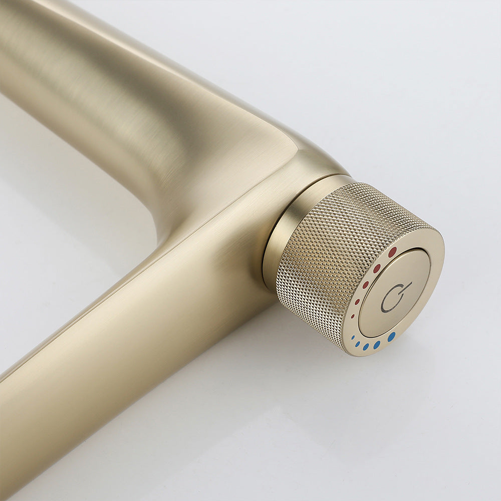 Brass Bathroom Hot and Cold Water Faucet with Rotary Button