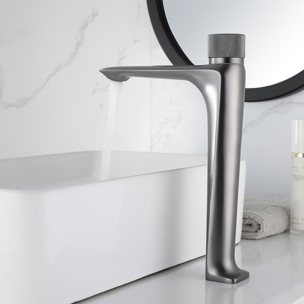 Brass Bathroom Hot and Cold Water Faucet with Rotary Button