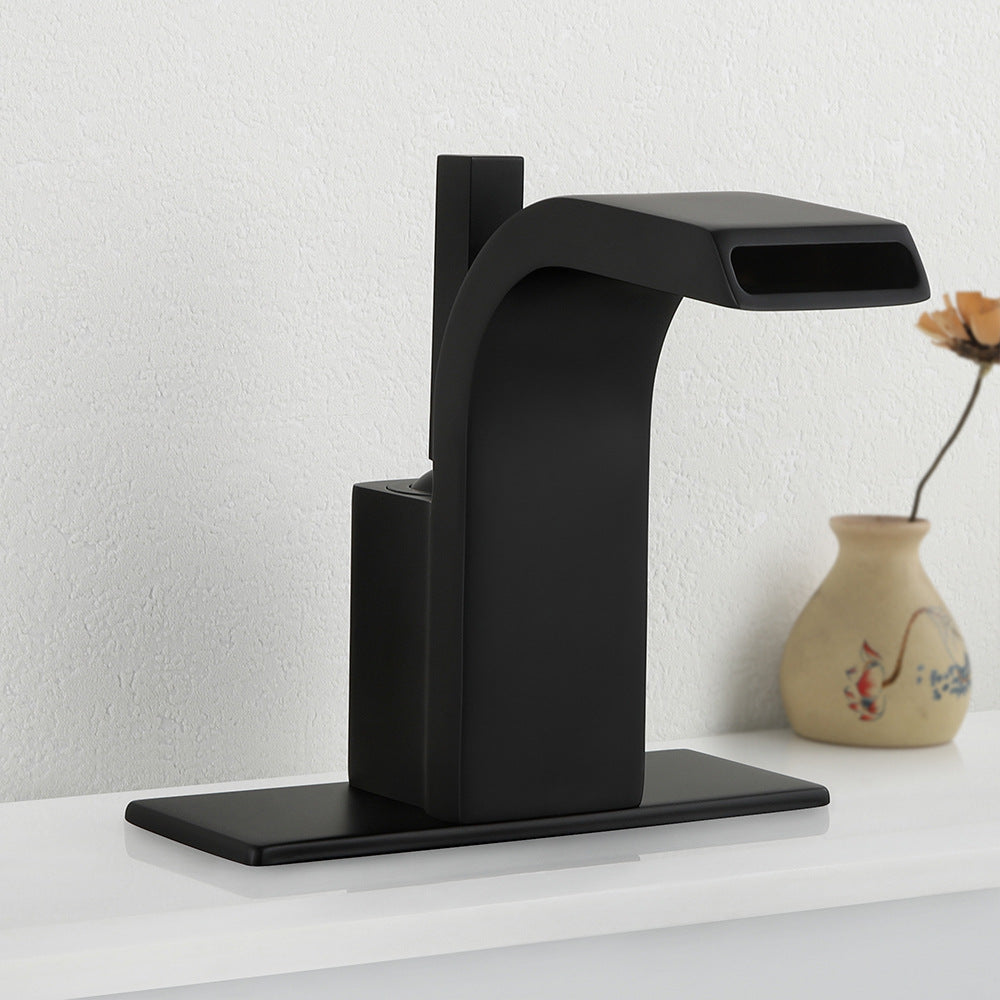 Brass Single Hole Waterfall Bathroom Faucet with Dual Control of Cold and Hot Handles