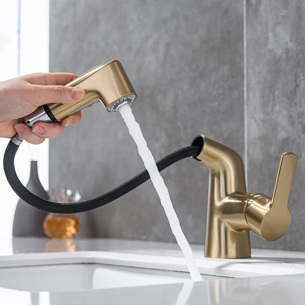 Eumtenr Full Brass Hot and Cold Water Pull Down Bathroom Faucet