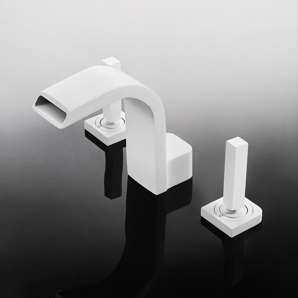 Brass Waterfall Basin Faucet with Dual Control of Cold and Hot Handles